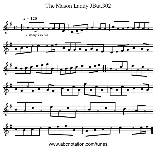 Mason Laddy JBut.302, The - staff notation