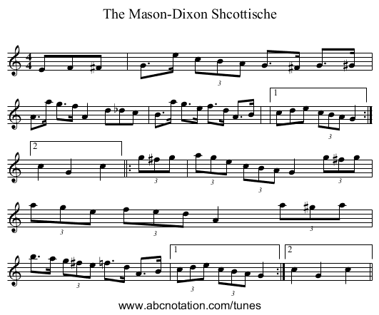 Mason-Dixon Shcottische, The - staff notation