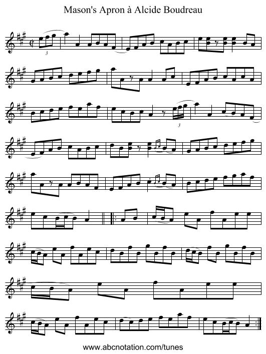 Mason's Apron à Alcide Boudreau - staff notation