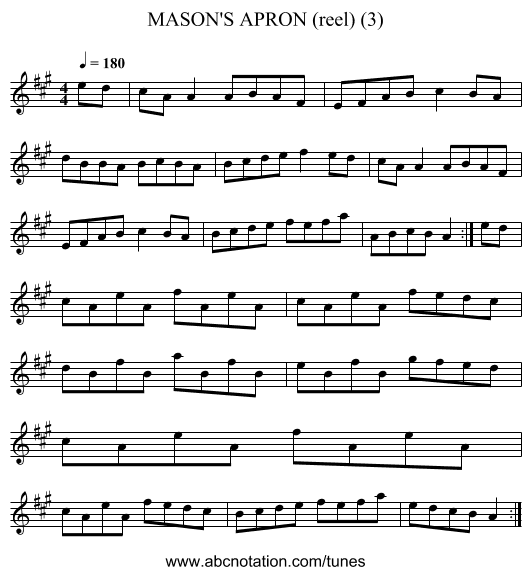 MASON'S APRON (reel) (3) - staff notation
