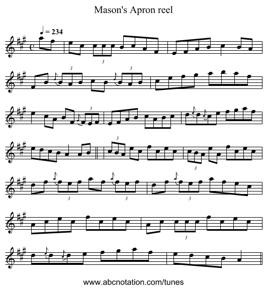 Mason's Apron reel - staff notation