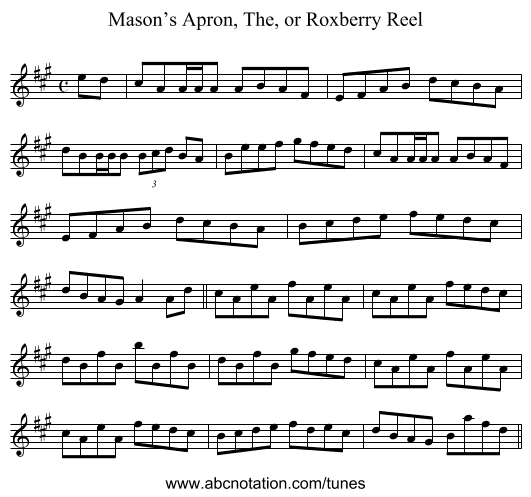 Mason’s Apron, The, or Roxberry Reel - staff notation