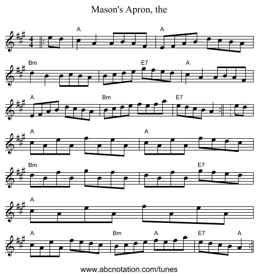Mason's Apron, the - staff notation