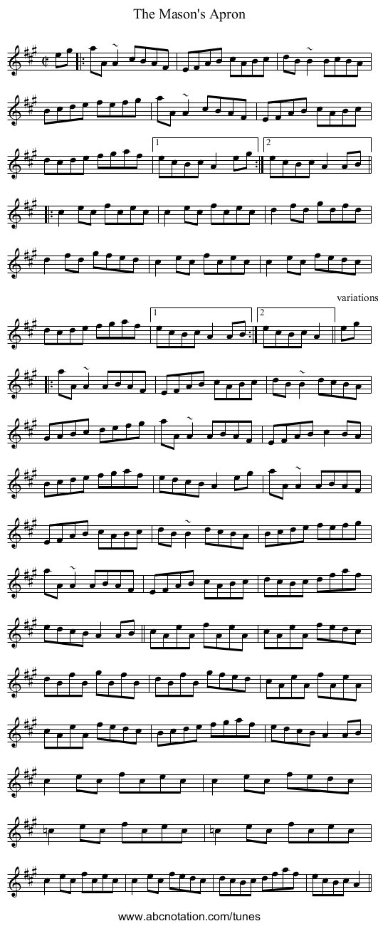 Mason's Apron, The - staff notation