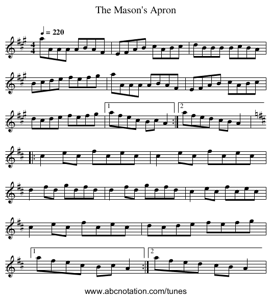 Mason's Apron, The - staff notation