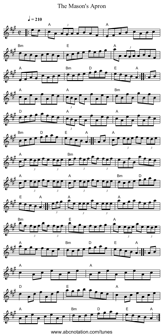 Mason's Apron, The - staff notation