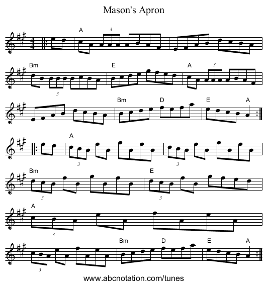 Mason's Apron - staff notation