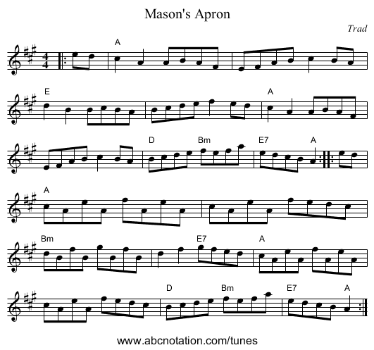Mason's Apron - staff notation