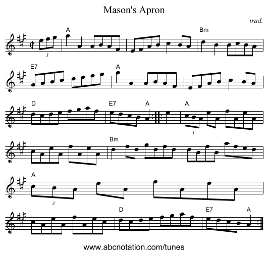 Mason's Apron - staff notation
