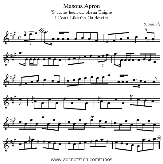 Masons Apron - staff notation