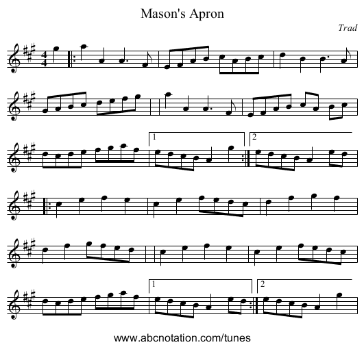Mason's Apron - staff notation