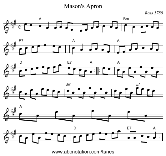 Mason's Apron - staff notation