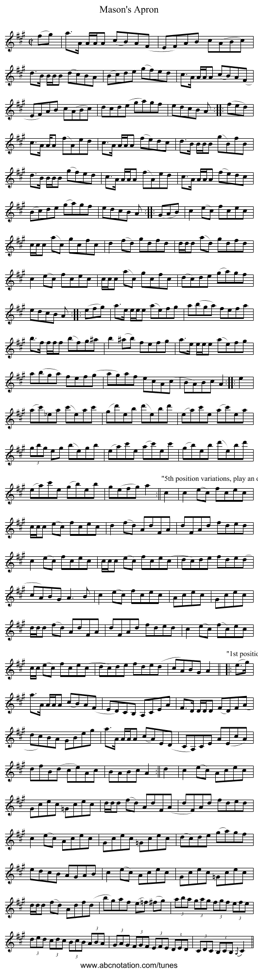 Mason's Apron - staff notation