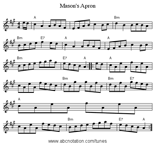 Mason's Apron - staff notation
