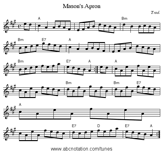 Mason's Apron - staff notation