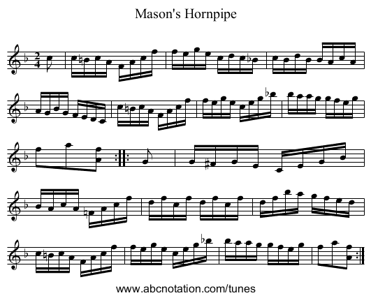 Mason's Hornpipe - staff notation