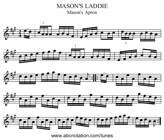 MASON'S LADDIE - staff notation