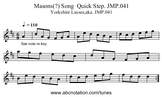 Masons(?) Song  Quick Step. JMP.041 - staff notation