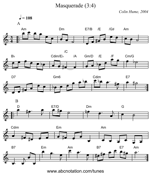 Masquerade (3:4) - staff notation