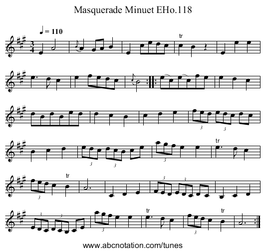 Masquerade Minuet EHo.118 - staff notation
