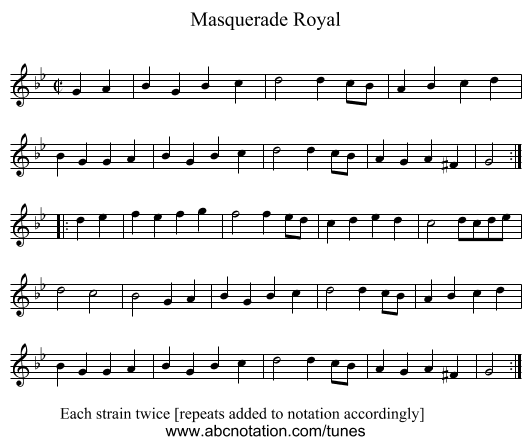 Masquerade Royal - staff notation
