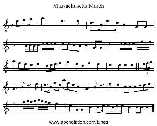 Massachusetts March - staff notation