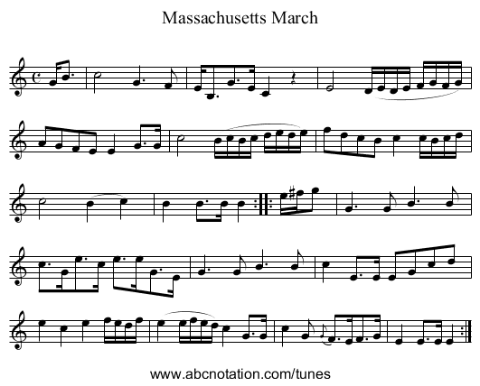 Massachusetts March - staff notation