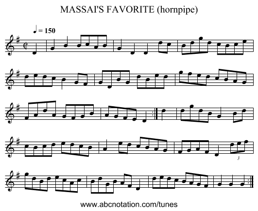 MASSAI'S FAVORITE (hornpipe) - staff notation