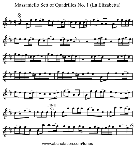 Massaniello Sett of Quadrilles No. 1 (La Elizabetta) - staff notation