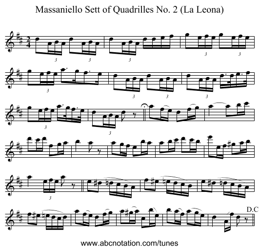 Massaniello Sett of Quadrilles No. 2 (La Leona) - staff notation