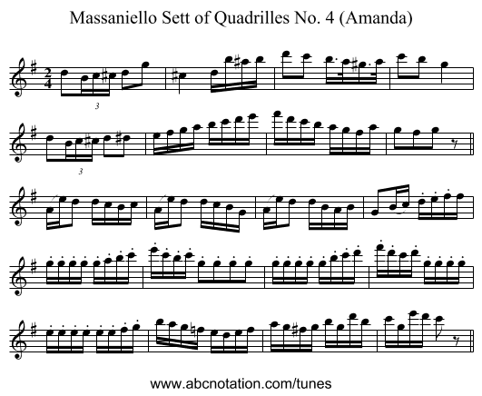 Massaniello Sett of Quadrilles No. 4 (Amanda) - staff notation