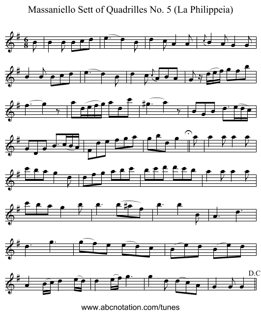 Massaniello Sett of Quadrilles No. 5 (La Philippeia) - staff notation