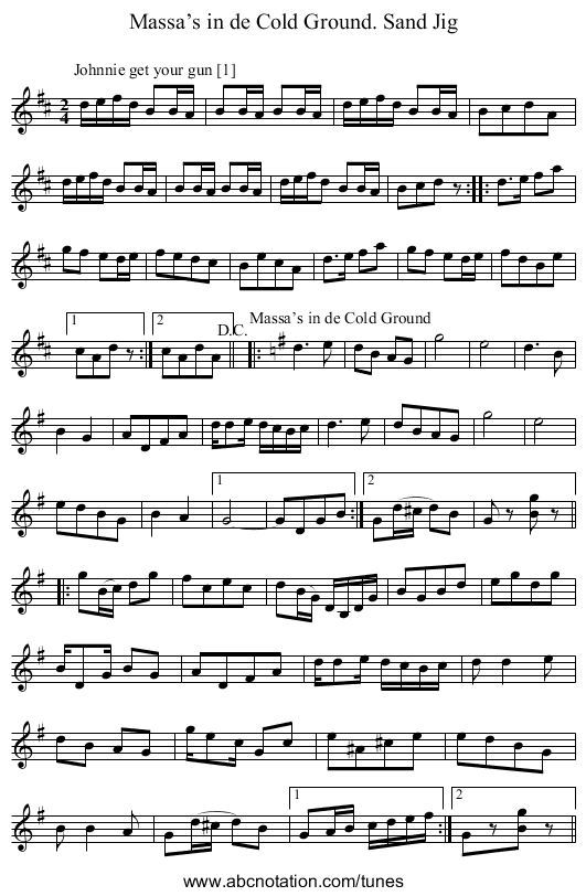 Massa’s in de Cold Ground. Sand Jig - staff notation