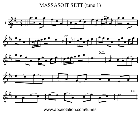 MASSASOIT SETT (tune 1) - staff notation