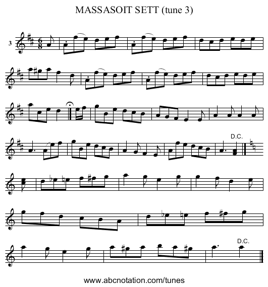 MASSASOIT SETT (tune 3) - staff notation