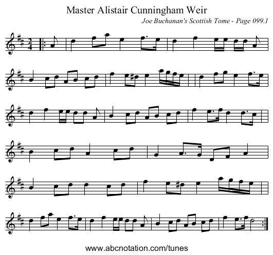 Master Alistair Cunningham Weir - staff notation