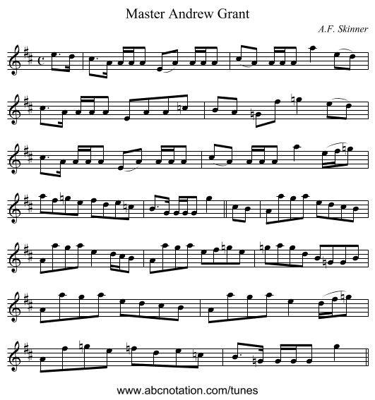 Master Andrew Grant - staff notation
