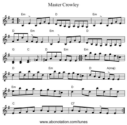 Master Crowley - staff notation