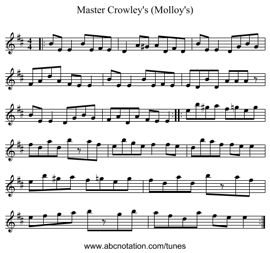 Master Crowley's (Molloy's) - staff notation