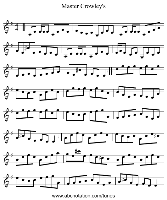 Master Crowley's - staff notation