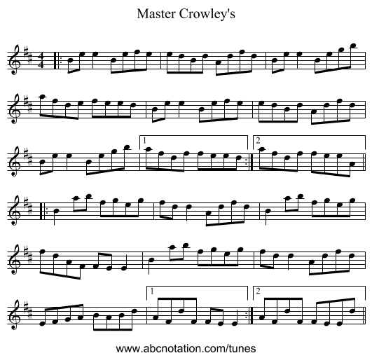 Master Crowley's - staff notation