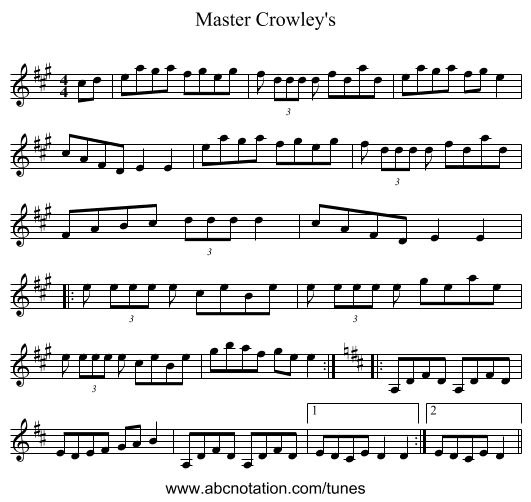 Master Crowley's - staff notation