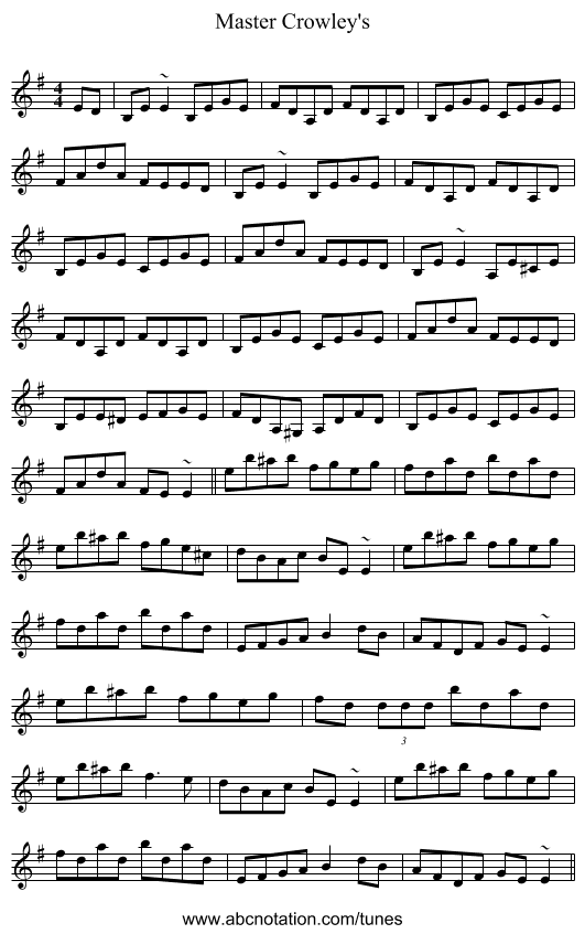 Master Crowley's - staff notation