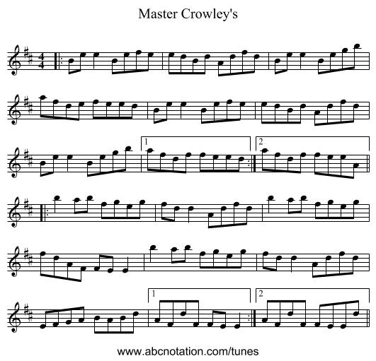 Master Crowley's - staff notation