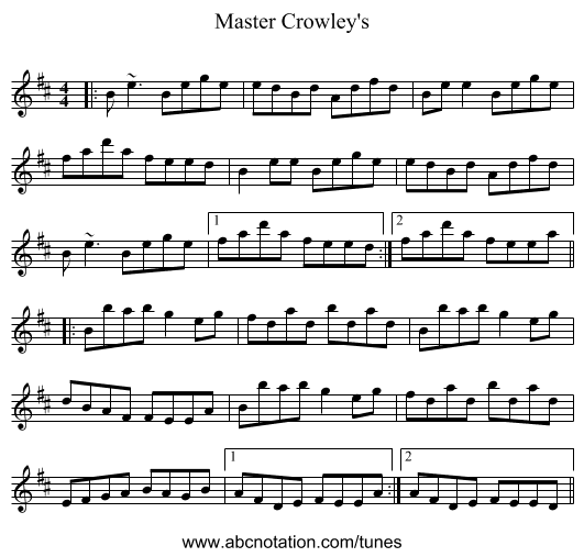 Master Crowley's - staff notation