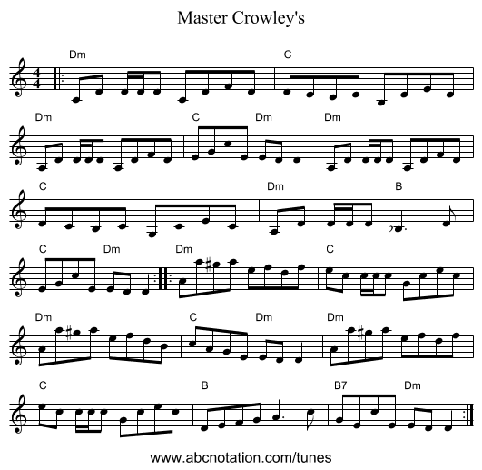 Master Crowley's - staff notation