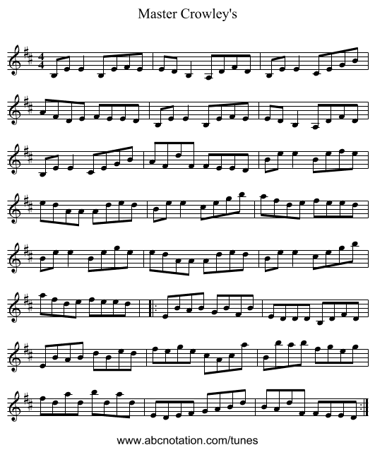 Master Crowley's - staff notation