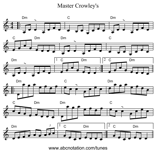 Master Crowley's - staff notation