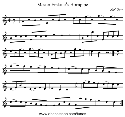 Master Erskine’s Hornpipe - staff notation
