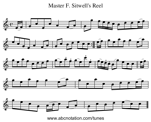 Master F. Sitwell's Reel - staff notation
